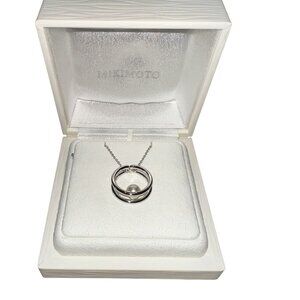 Mikimoto Sterling Silver Akoya Pearl Necklace Circle Pendant Pearl Center